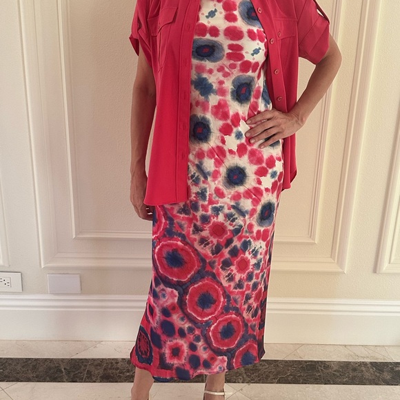 Karl Lagerfeld Hot Pink Button-Up Utility Blouse | Pocket Shirt - Picture 10 of 11